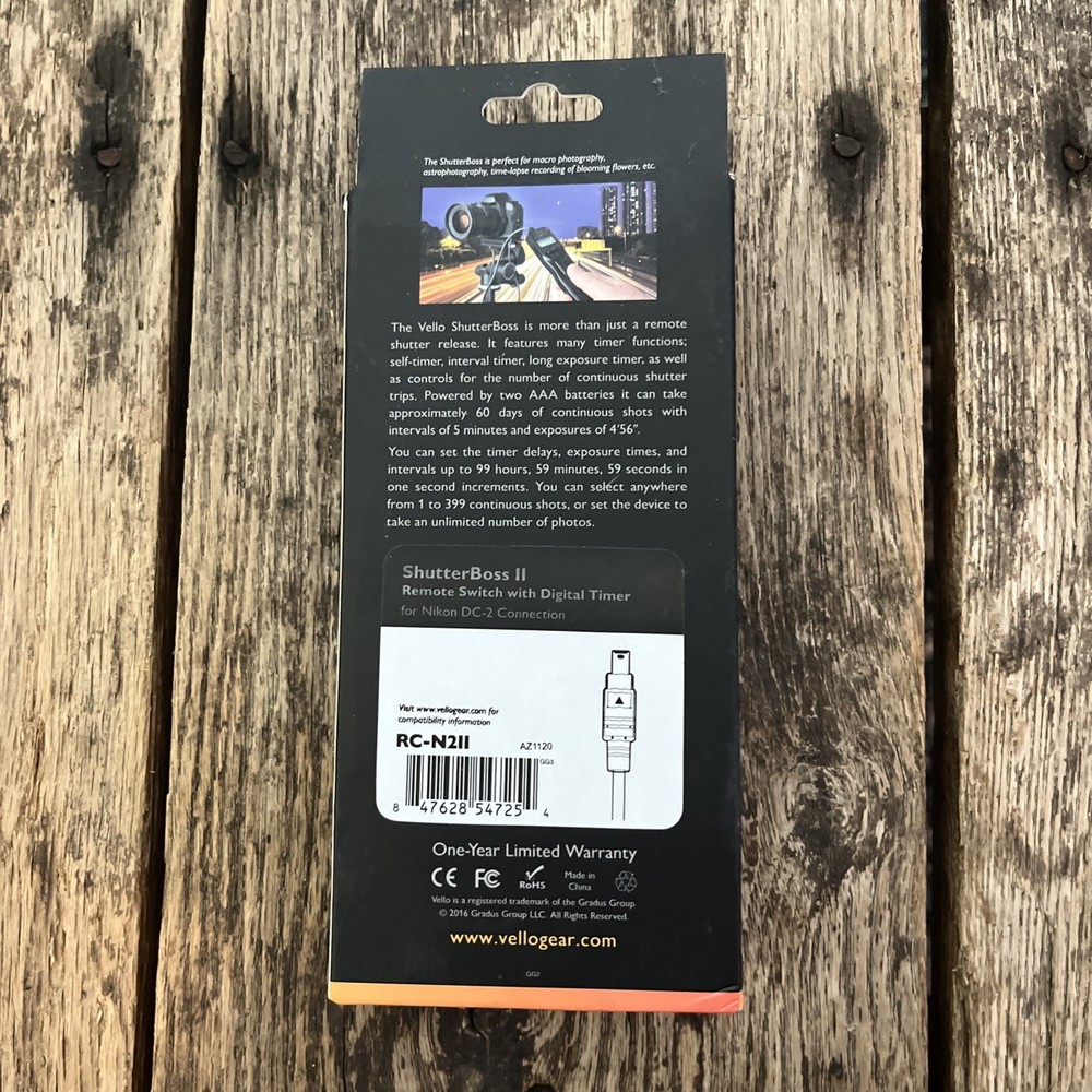 VELLO Shutterboss Version II Remote Switch Digital Timer RC-N2II for Nikon