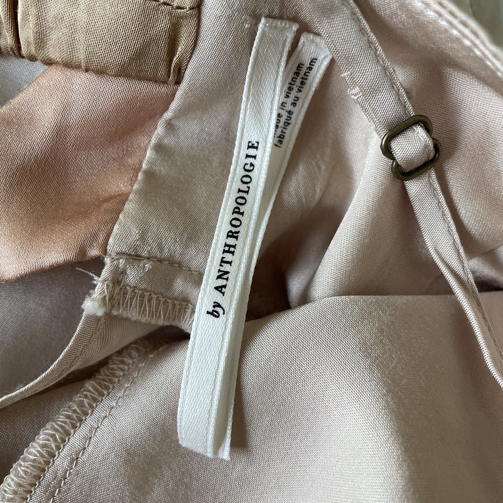 NWT Anthropologie Colorblock Slip Dress Satin Medium Mini Short Cream Beige New