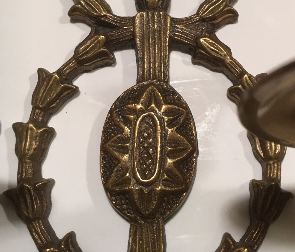 Large Ornate Brass Wall Sconce Two Candleholder