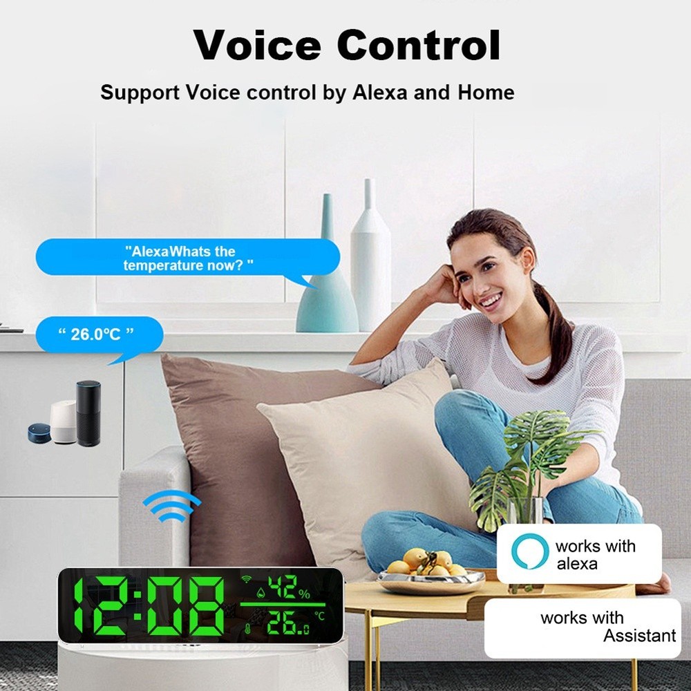 Tuya Wifi Temperature and Humidity Alarm Clock Multi-Function LED Digital2919