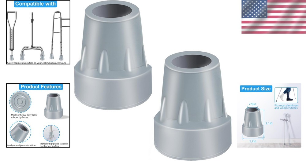 7/8 Inch Sturdy Cane Tips 2 Pack - Easy Install, Shock-Absorbing Design