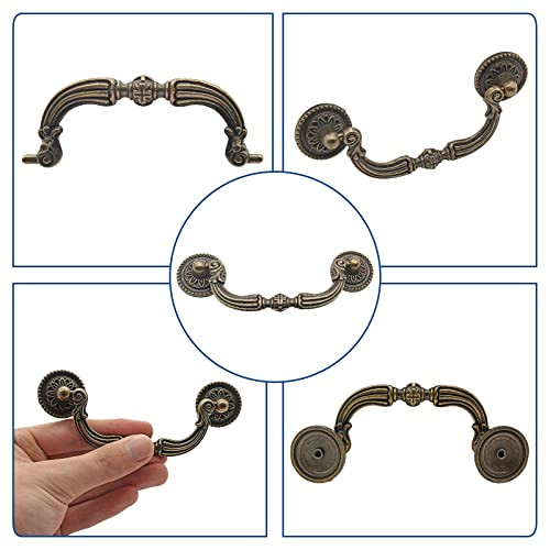4-Pack French Provincial Drawer Pulls, Antique Brass Cabinet Pulls, Hole
