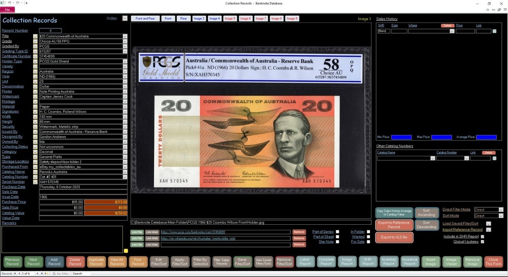 Banknote Collector Database Professional Software for Windows on USB