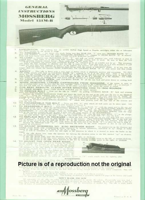 Mossberg Model 151M-B Owners Manual Reproduction