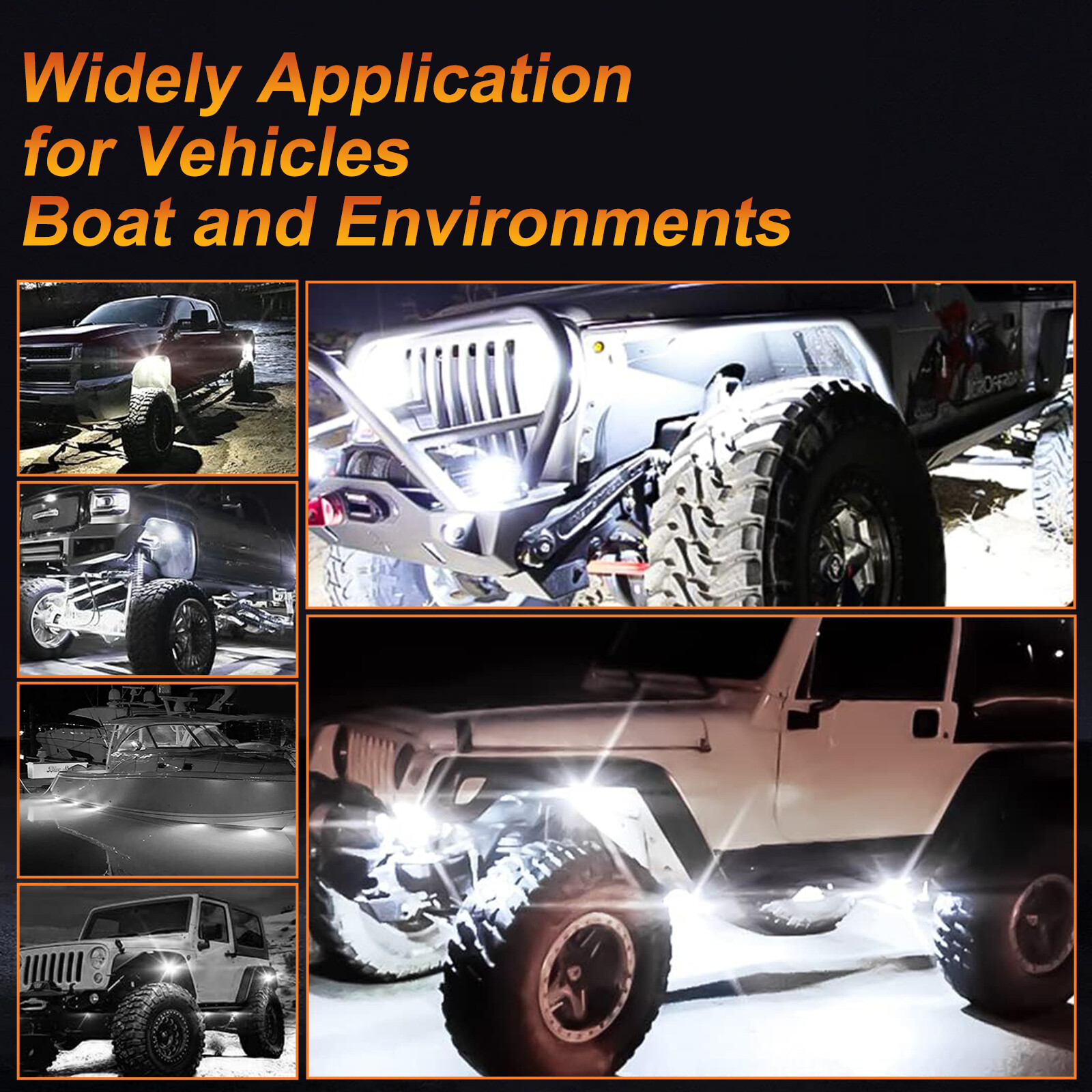 Rock Lights White for Truck Jeep Underglow Neon Light With Harness 12 Pods kits