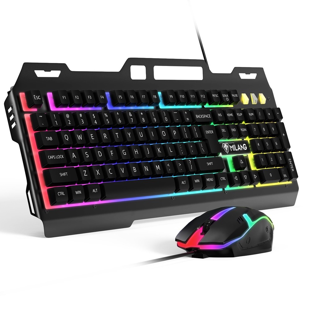 Computer Desktop Gaming Keyboard and Mouse Mechanical Feel LED Light Backlit US