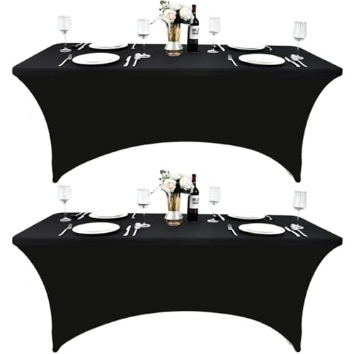2-Pack 8ft Spandex Table Covers for Rectangle Folding 8-foot | 2-pack Black