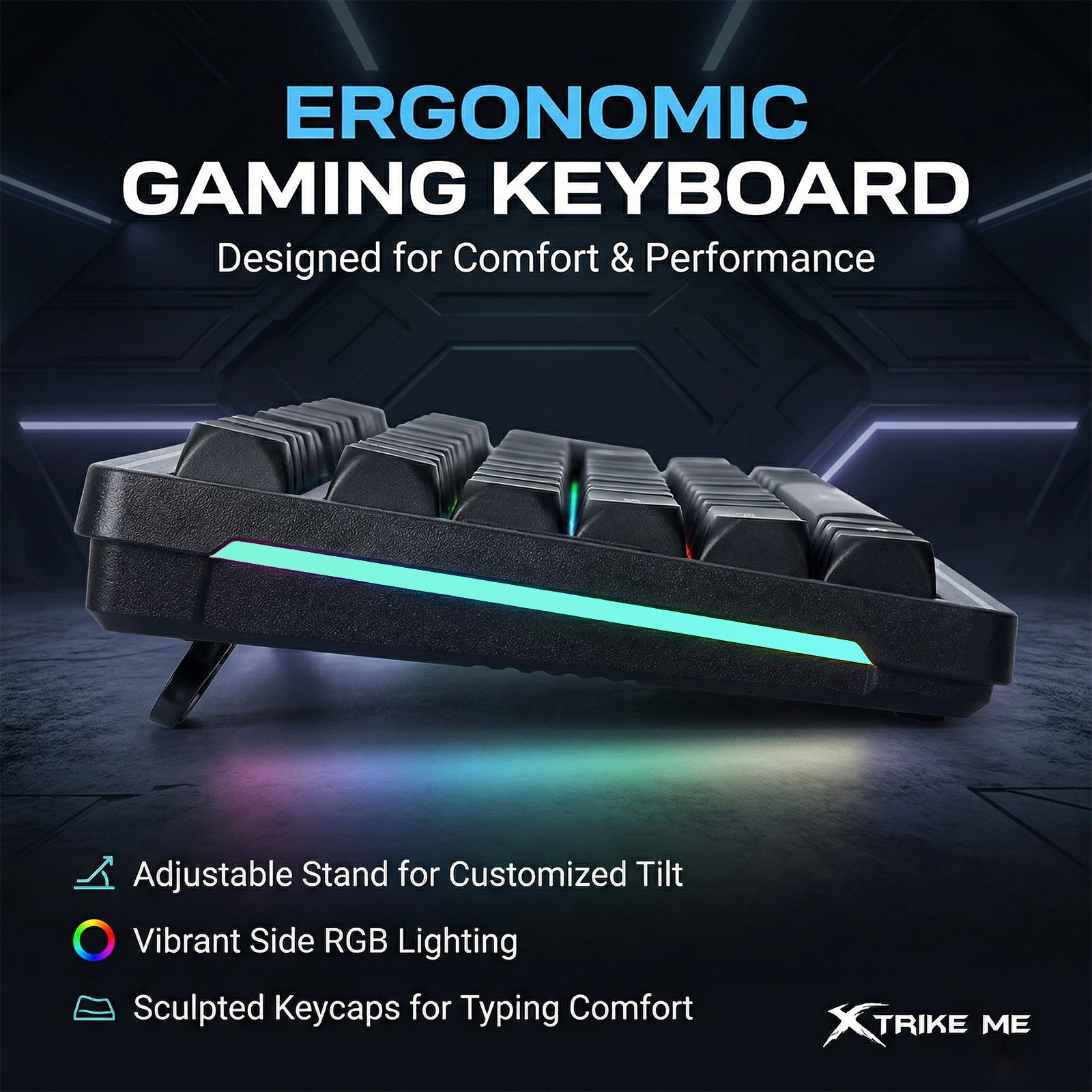 XTRIKE USB PC Wired Gaming Keyboard RGB Backlit 100-Key Silent Membrane Black