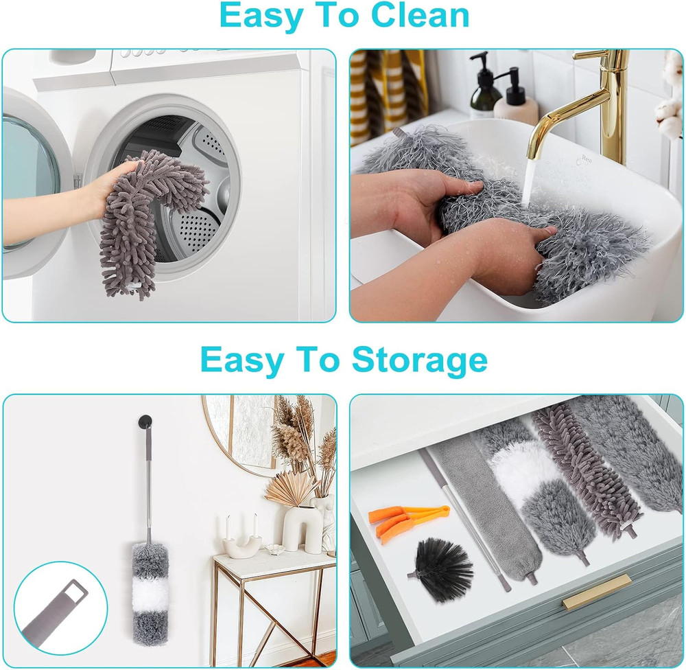 12pc Extendable Duster Kit 100in Pole with Microfiber Cobweb & Crevice Brushes