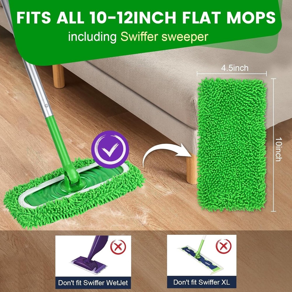 High Absorbency 6 Pack Mop Pads for Sweeper Mops - Washable & Durable