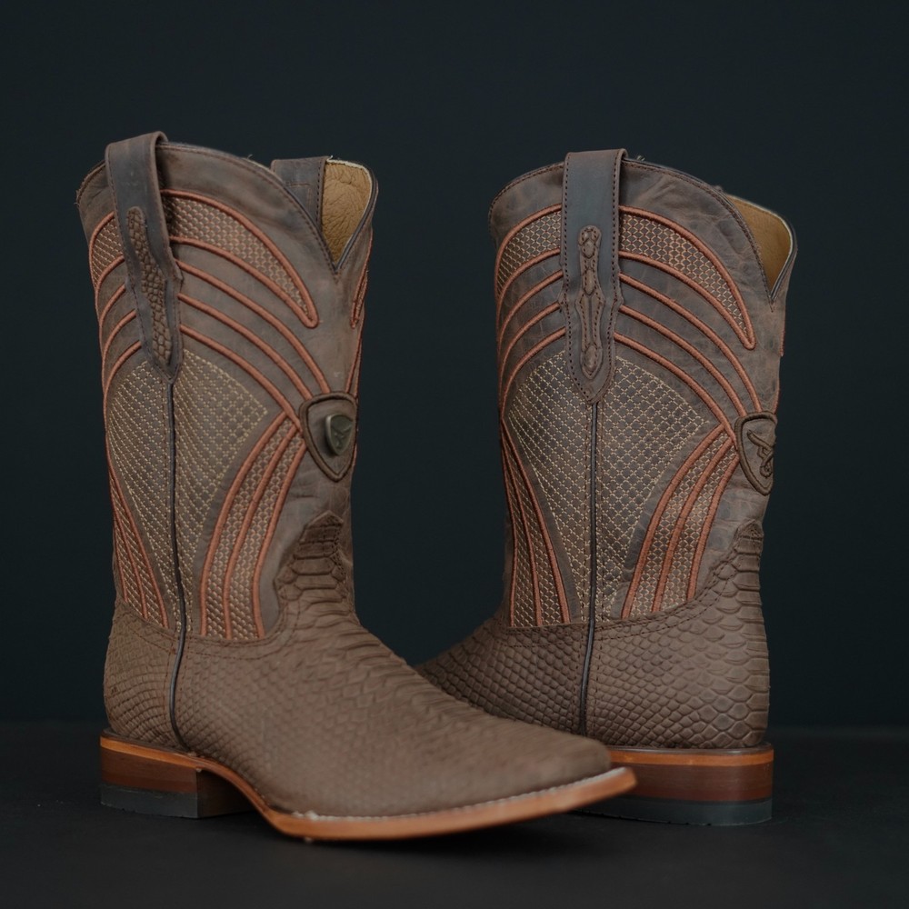 Men's Rodeo Python Print Western Boots by Rancho Botas with Square Toe