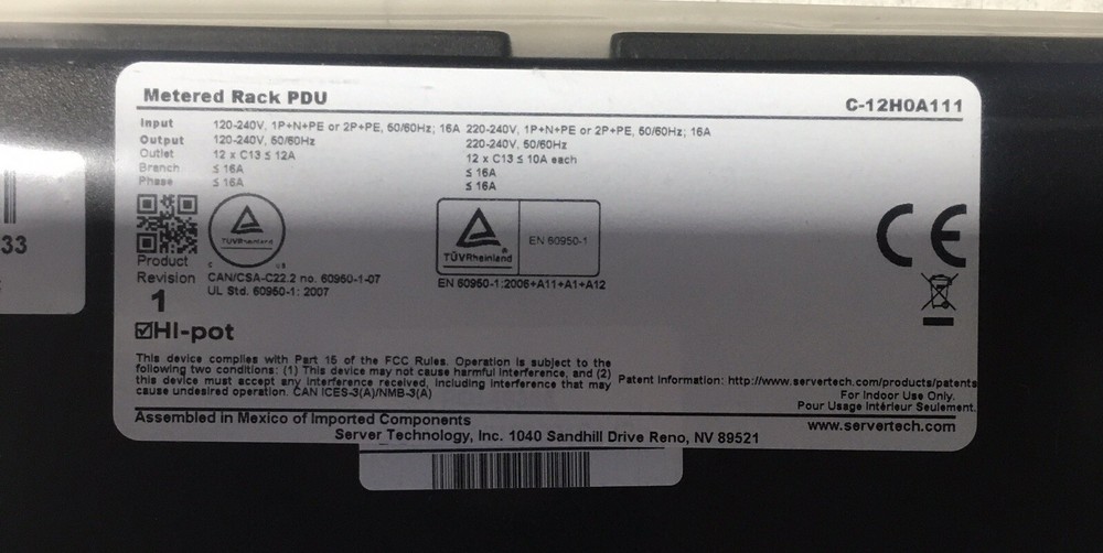 OPEN BOX - Server Technology C-12H0A111 Metered PDU