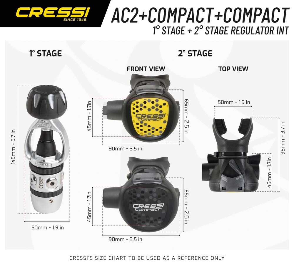 Cressi AC2 / Compact + Octopus Compact Complete Regulator Set, Black/Yellow, INT