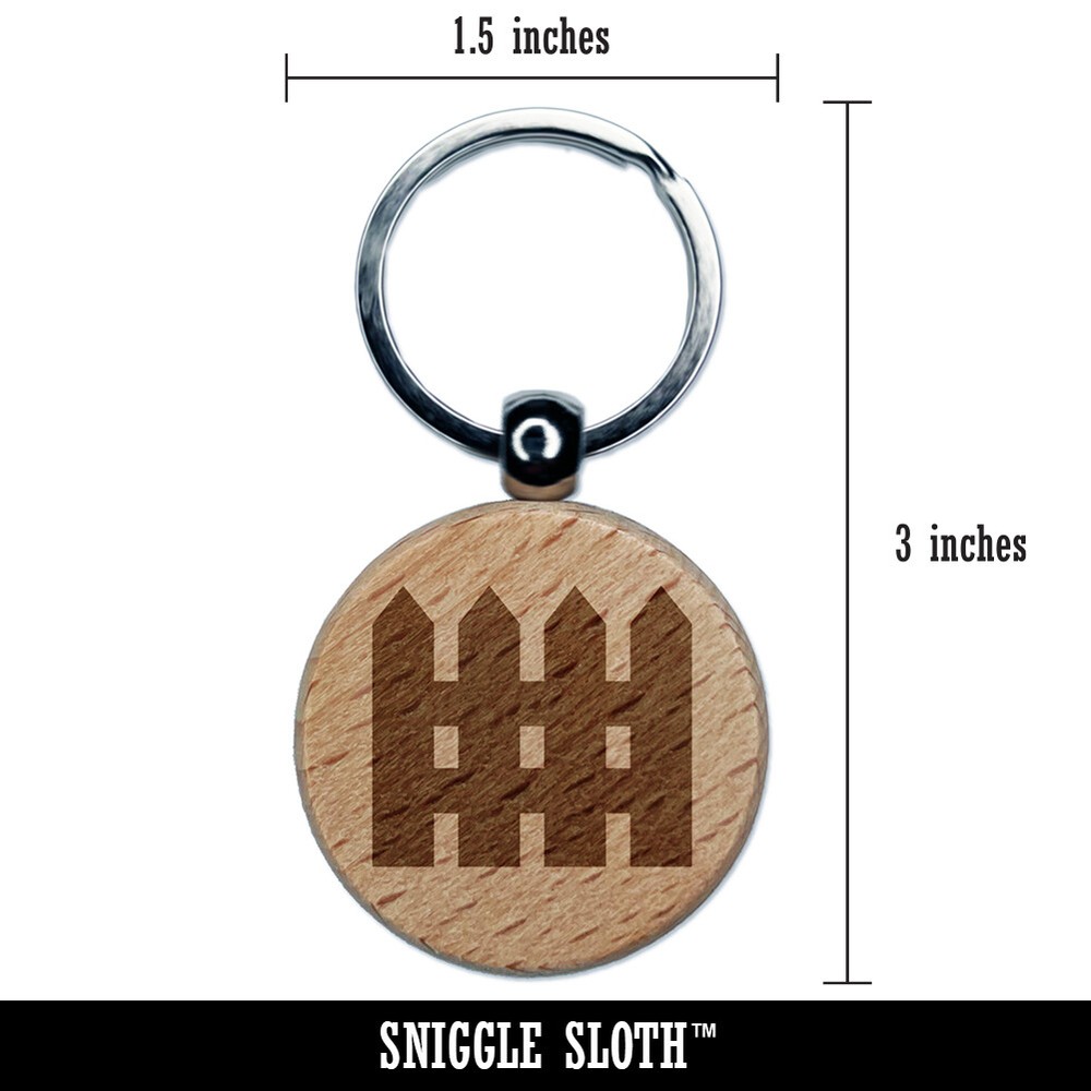 Picket Fence Solid Engraved Wood Round Keychain Tag Charm