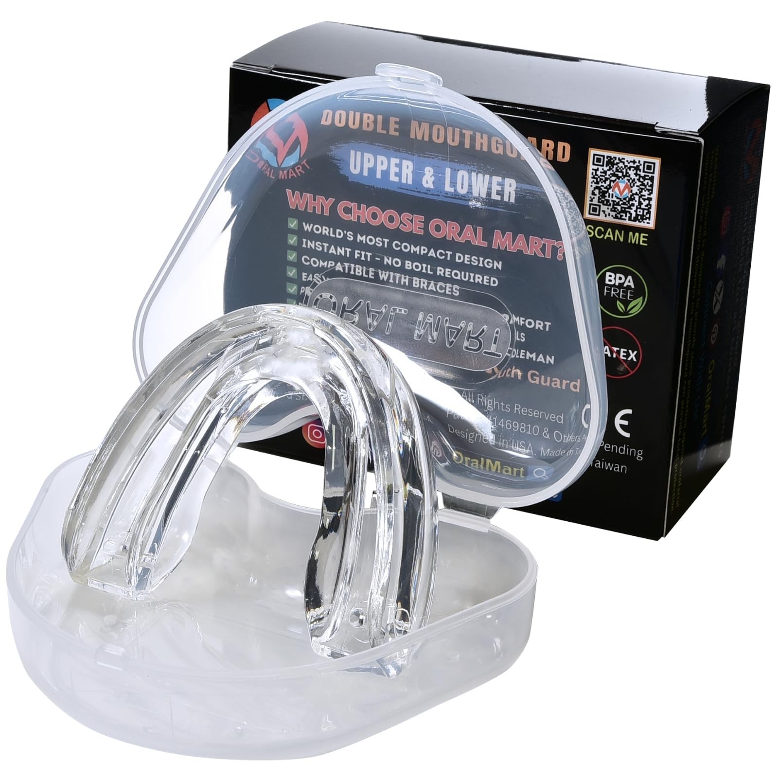 Oral Mart No-Boil (Upper & Lower) Double Mouth Guard for Braces (Pure Clear)