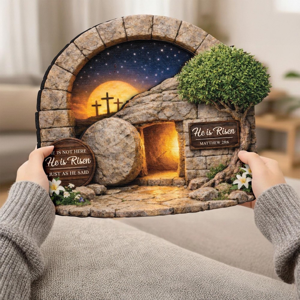 He Is Risen Easter Wooden Frame, Empty Tomb Christian Decor Gift Sign