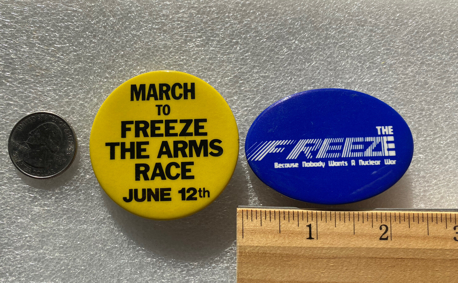 1980's Buttons March to Freeze The Arms Race June anti-nuclear war pin pinback