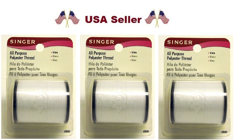 3pk Singer All-Purpose Polyester Thread 150yrds/Roll *White* #60100