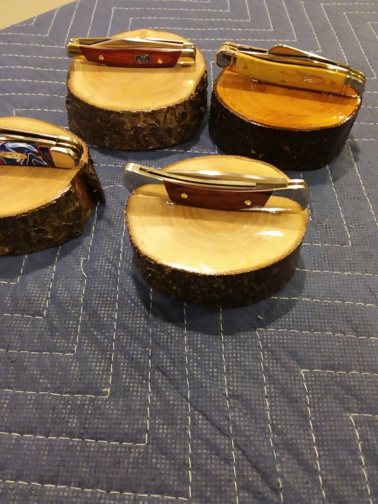 2-- KNIFE DISPLAY STANDS, SOLID PEAR WOOD