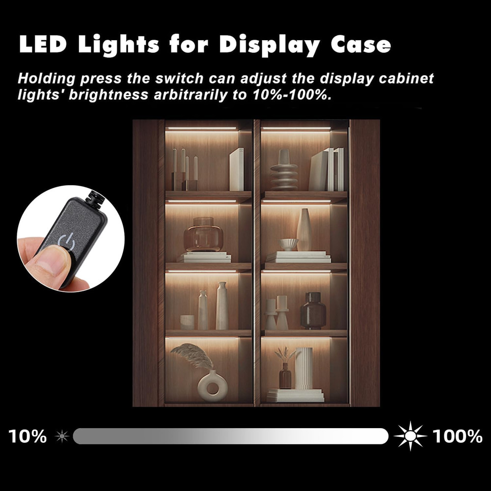 Black LED Shelf Lights, Display Cabinet Lights with Memory Function, 4 Pack x...