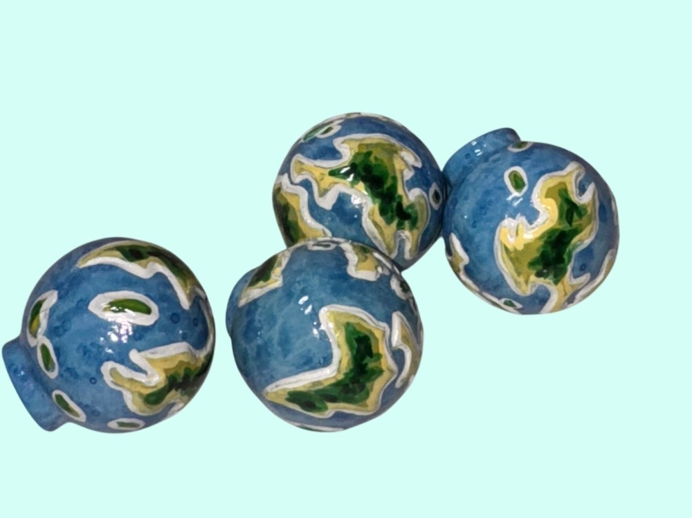 Pottery Barn 4 Earth Globe Drawer Pulls Knobs 1" Ceramic Kids Room Decor