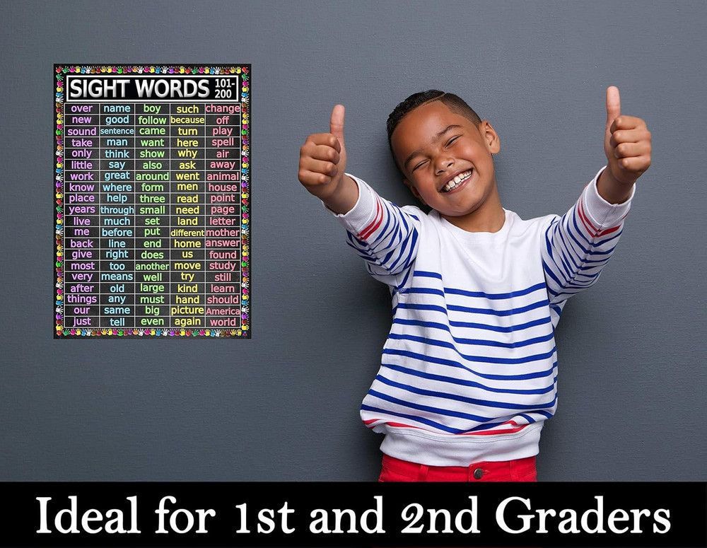 Advanced Sight Words Poster 101-200 for Second Grade - Laminated 14X19.5 - Educa