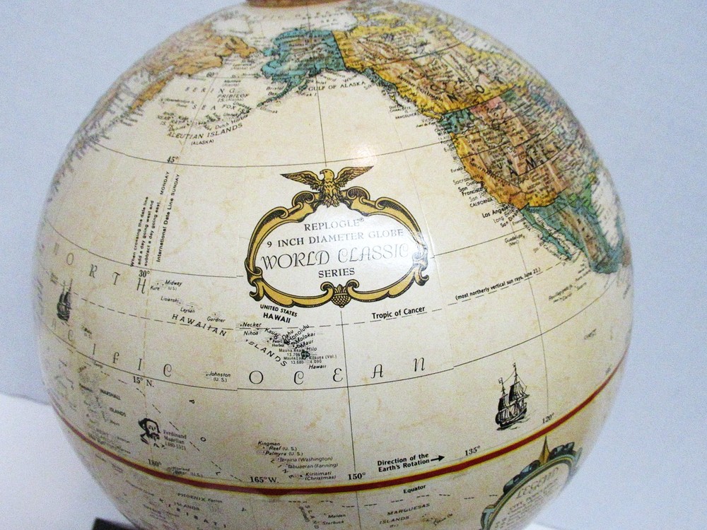 REPLOGLE GLOBES INC 9 INCH GLOBE WITH BAROMETER, TEMPERATURE, HYGROMETER VG