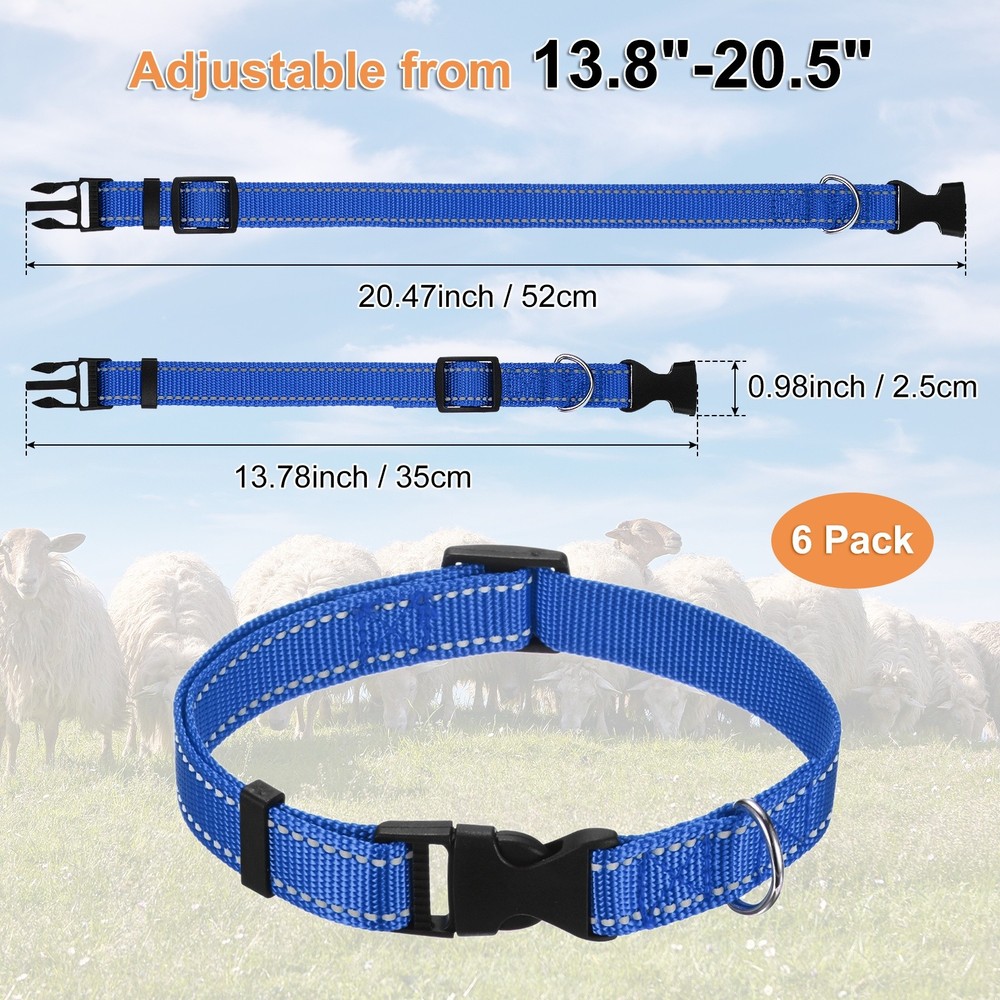 6-Pack Reflective Goat Collars with Bells, 13.8"-20.5" Polyester [Dark Blue]