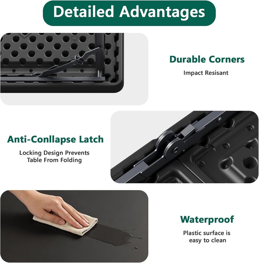 Folding Table 4FT Heavy Duty Plastic Table with Handle, Foldable&Portable, Fold-