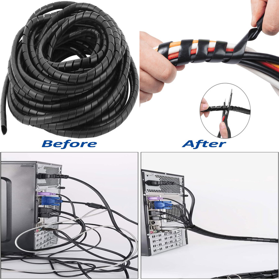 Spiral Cable Wrap - 20 Ft 1/2" Spiral Wire Wrap Cord Covers Bundle Sleeve Hose