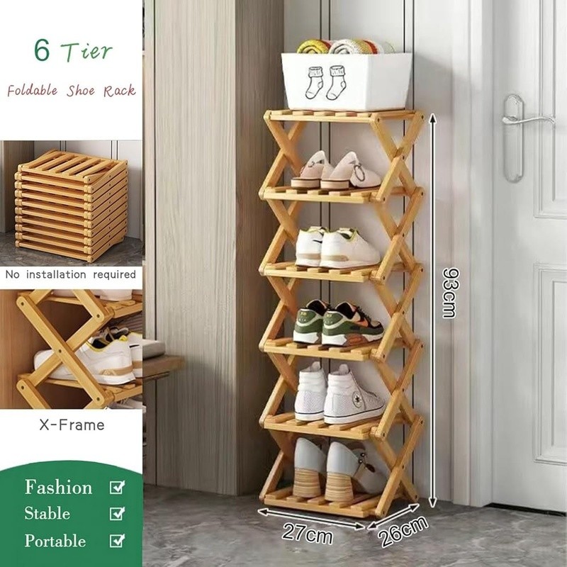 Foldable Bamboo Shoe Rack Space Saving Multi Purpose Storage Stand Durable Rack
