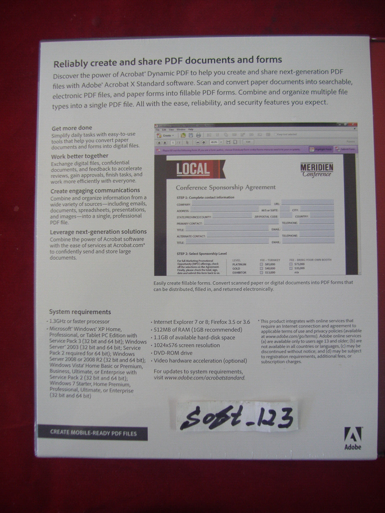 Adobe Acrobat X 10 Standard Full Version for Windows Licensed for 2 PCs=SEALED=