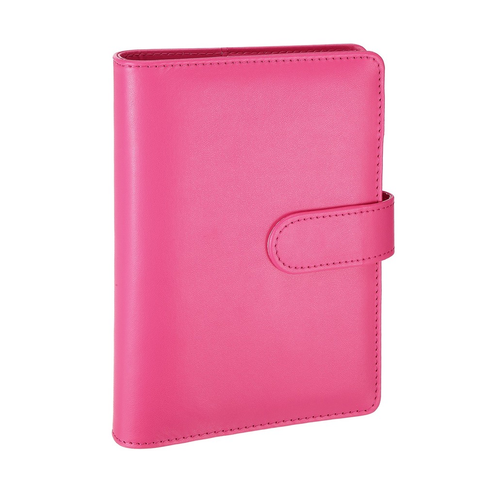 A6 PU Leather Binder Protector, 6 Ring Loose Leaf Notebook Shell, Rose Red