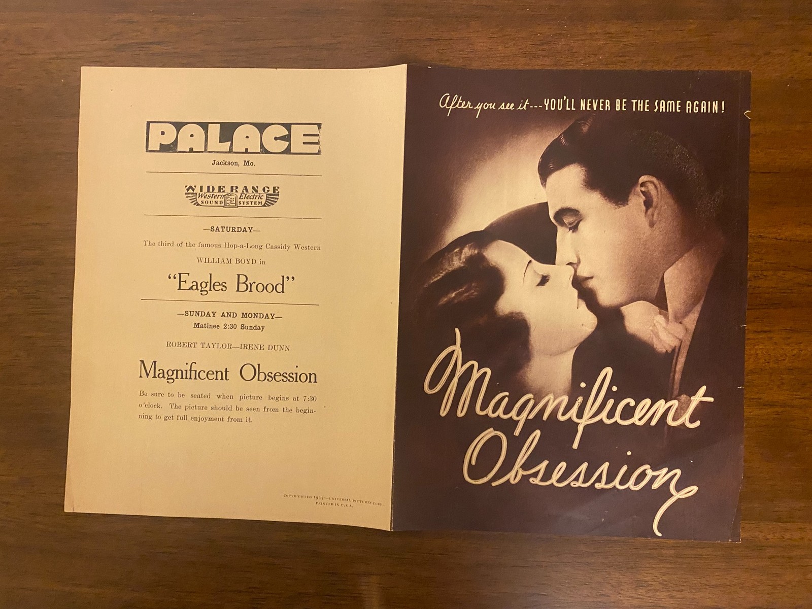 1935 MAGNIFICENT OBSESSION Movie Herald Irene Dunn Robert Taylor Universal VG+