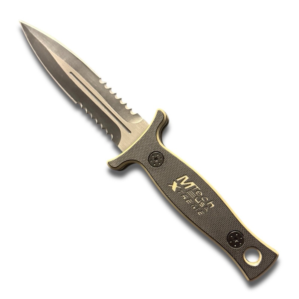 MTech Fixed Blade Dagger Knife Double Edge Serrated w Sheath G10