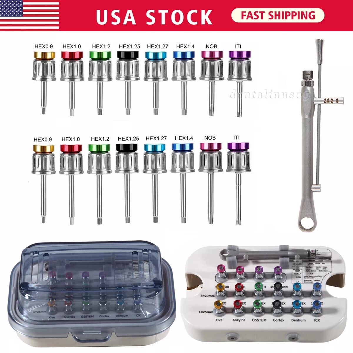 Dental Universal Implant Prosthetic Kit Torque Wrench Screw Drivers Remover +Box