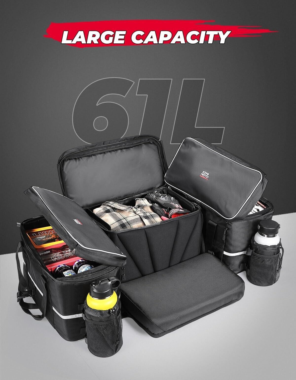 74L Upgraded ATV Rear Cooler Storage Bag Pack Seat Padded Bottom Bags w/Cushion