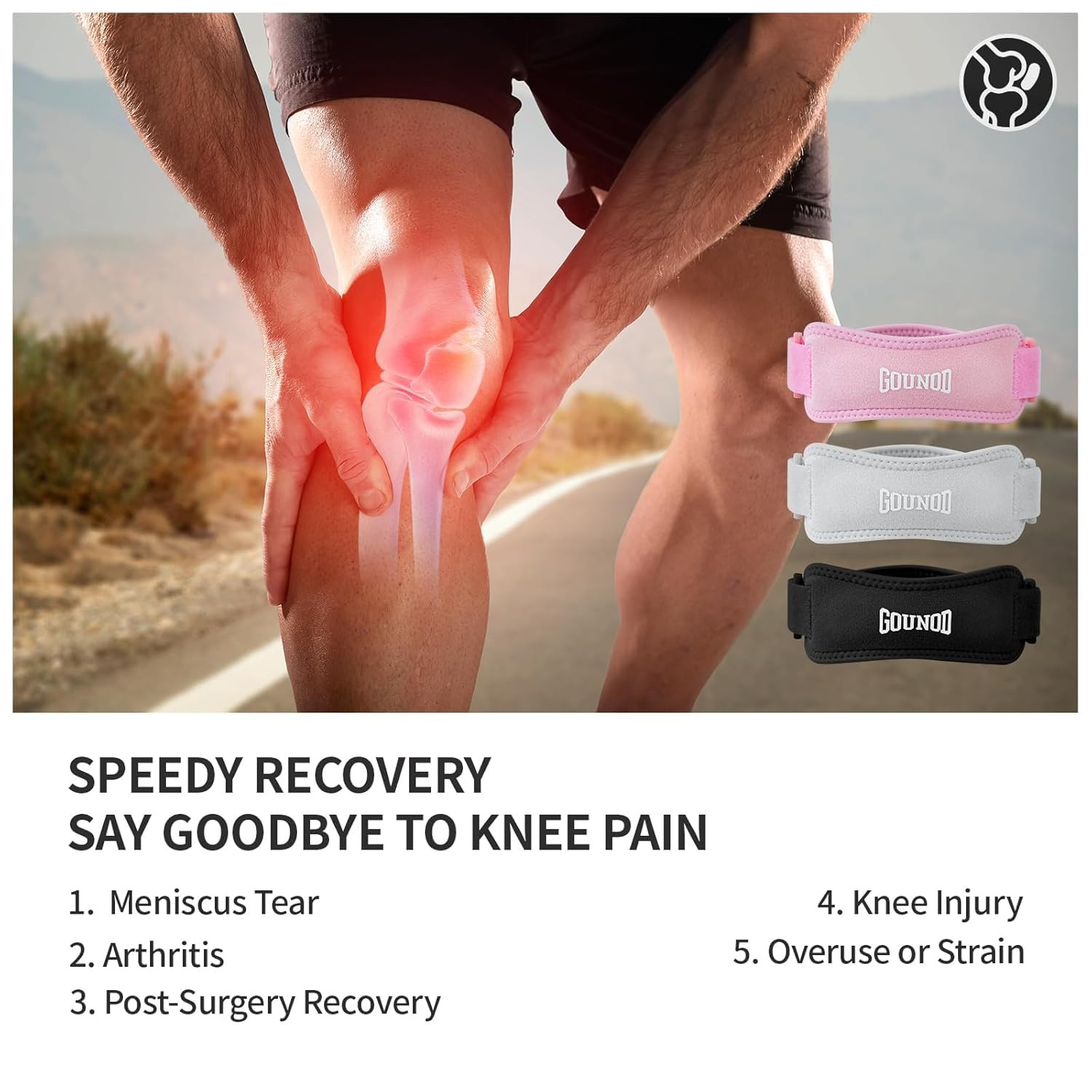 Patellar Tendon Support Strap 2 Pack,Knee Strap for Knee Pain Relief,Patella Ban