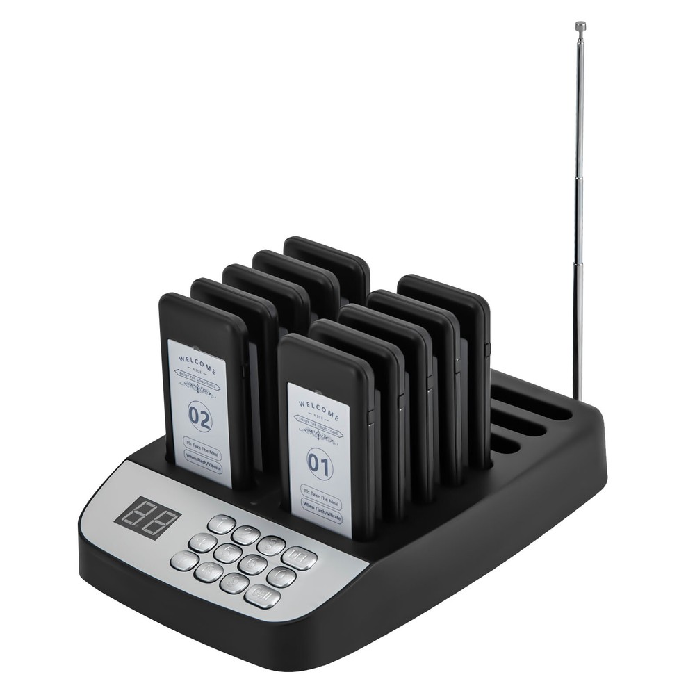 Restaurant Wireless Guest Paging System 10Beepers Queuing Calling Pagers w/Light