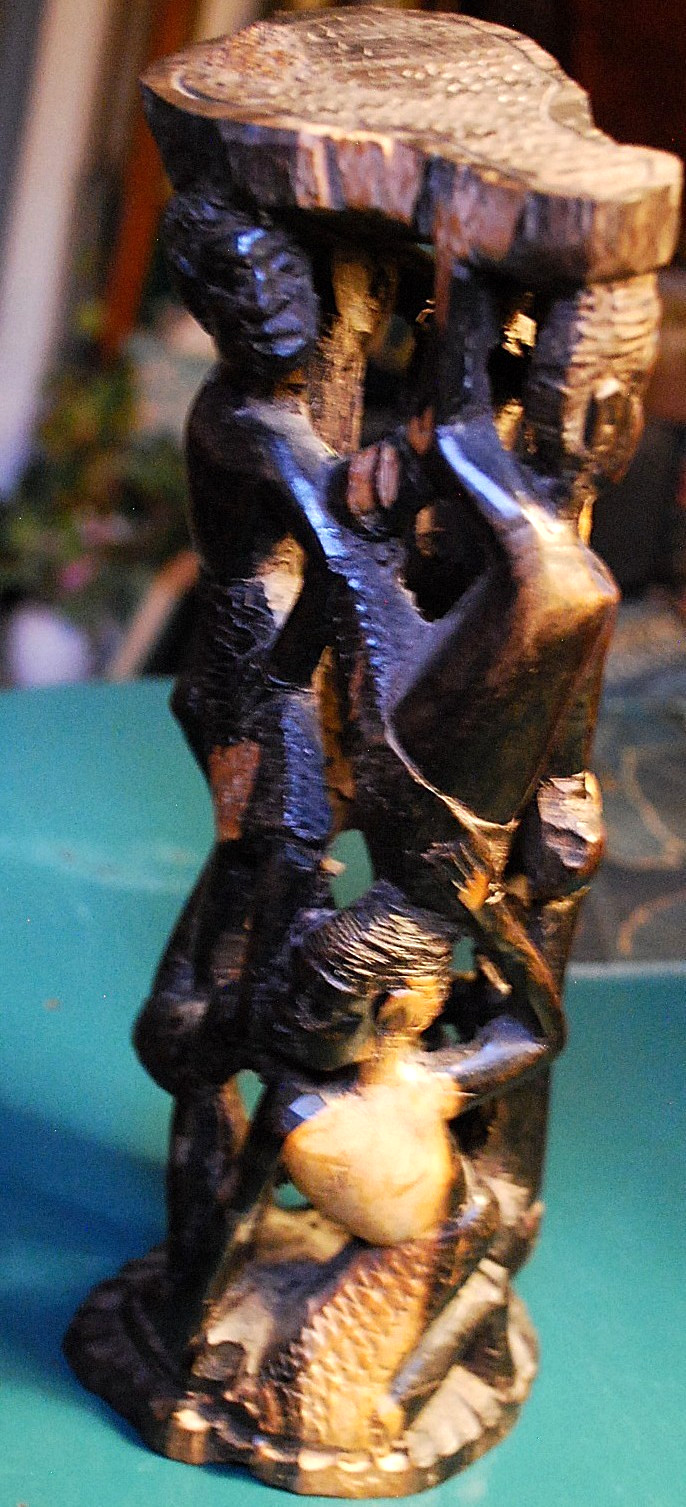 Vtg MAKONDE African TREE OF LIFE Ancestor Family Hand Carved EBONY WOOD Statue