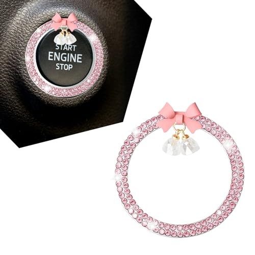 Bling Diamond Car Engine Start Stop Button Decoration Ring, Push Start Pink