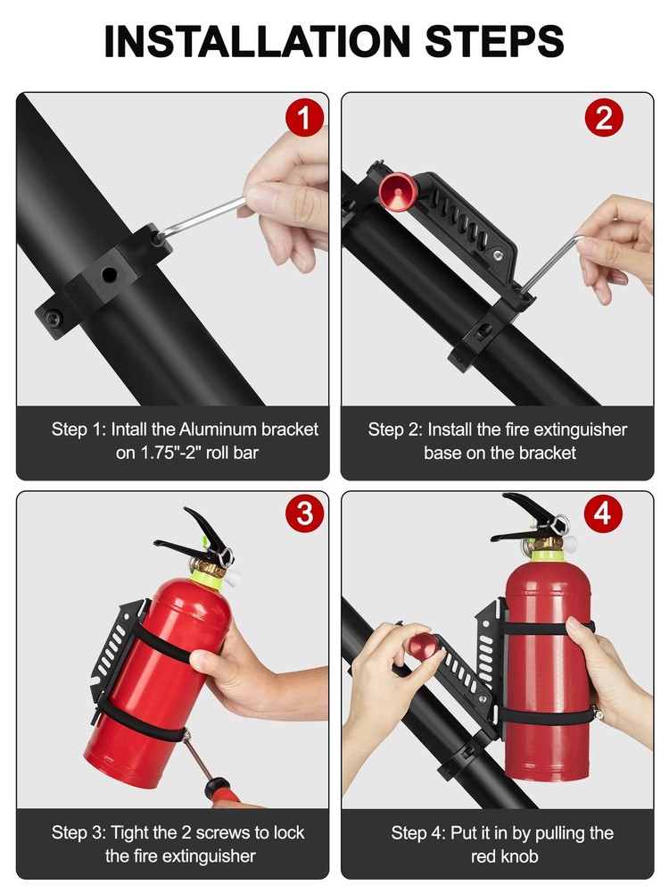 Quick Release UTV Fire Extinguisher Mount Kits, Adjustable Roll 1PC, Black