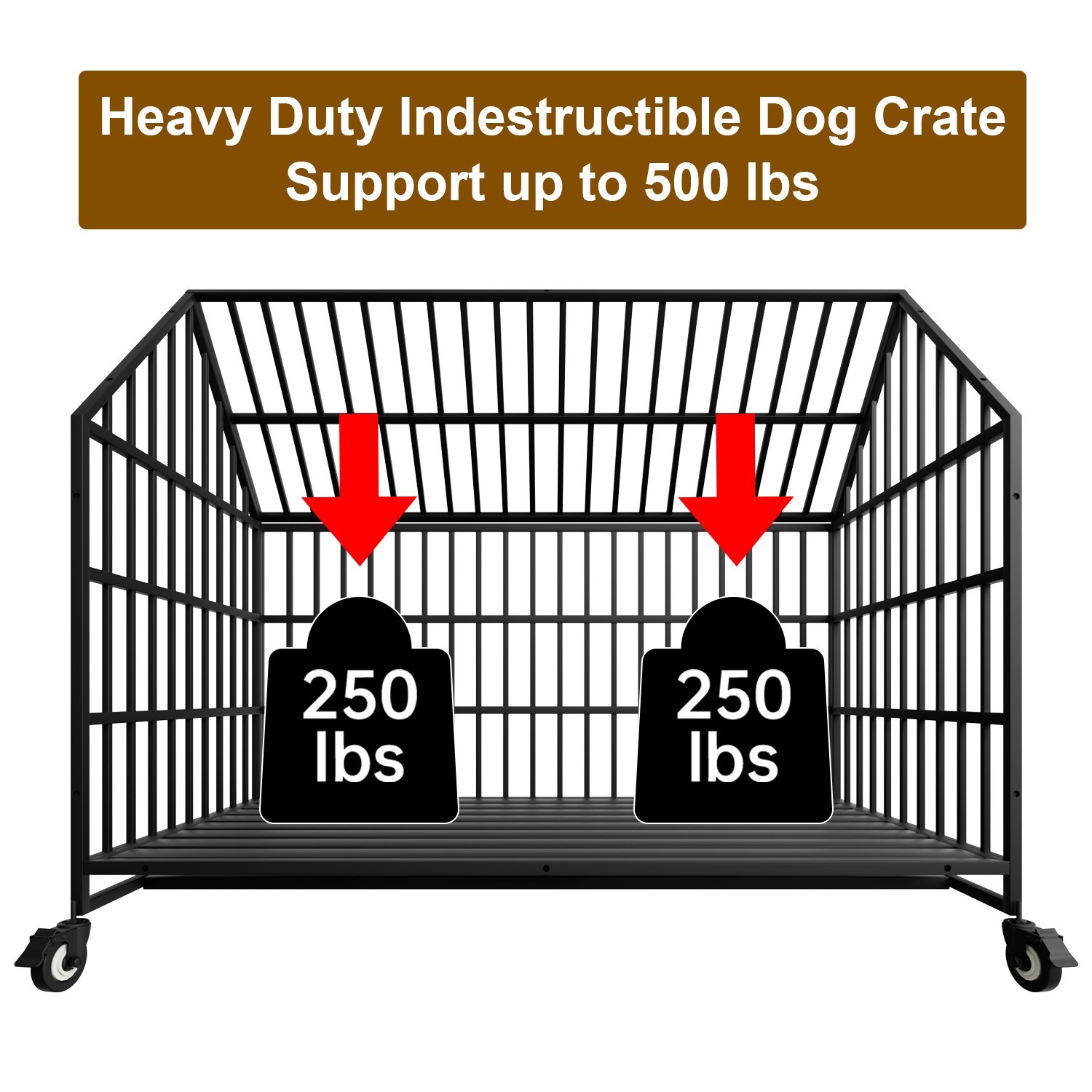 54'' Indestructible Heavy Duty Dog Crate Cage Kennel with 2 Bowls for Large Dogs