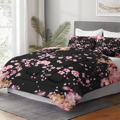 Size Comforter Set with 2 Pillowcases, Spring Pink Tree Cherry Queen Multi 7