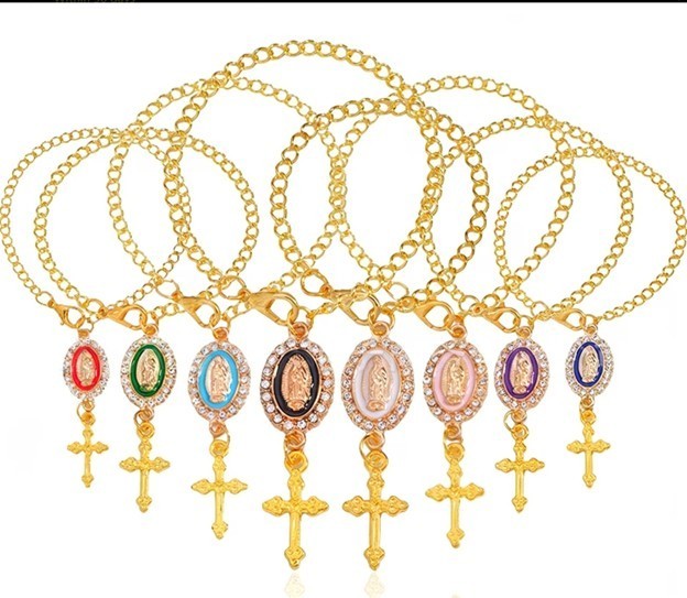 Car Rosary Beads Charm Emerald Green 5.12” Cross Dangle Aluminum Alloy New