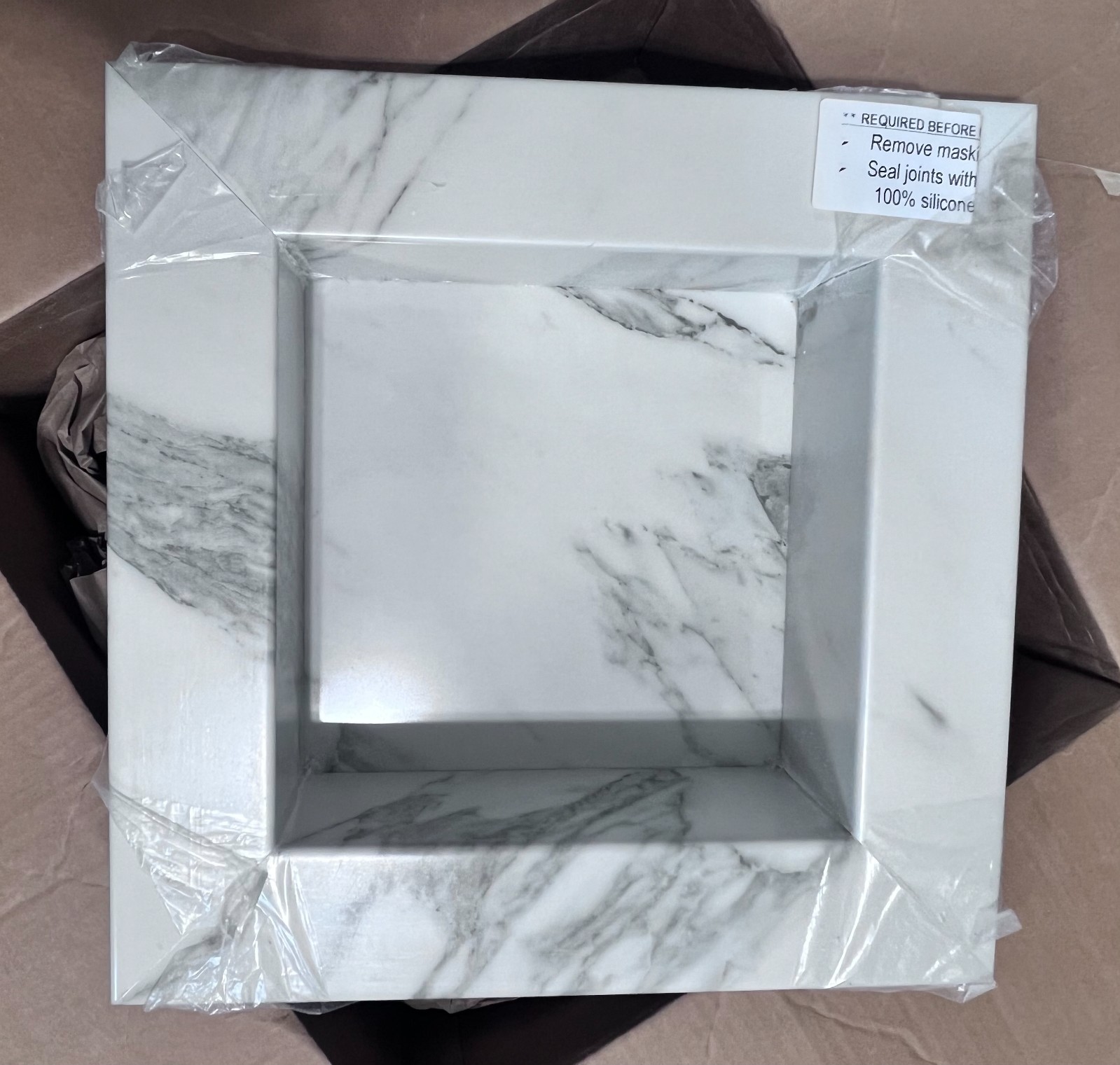 FlexStone 17 in. x 17 in. Square Recessed Shampoo Caddy in Calcutta White