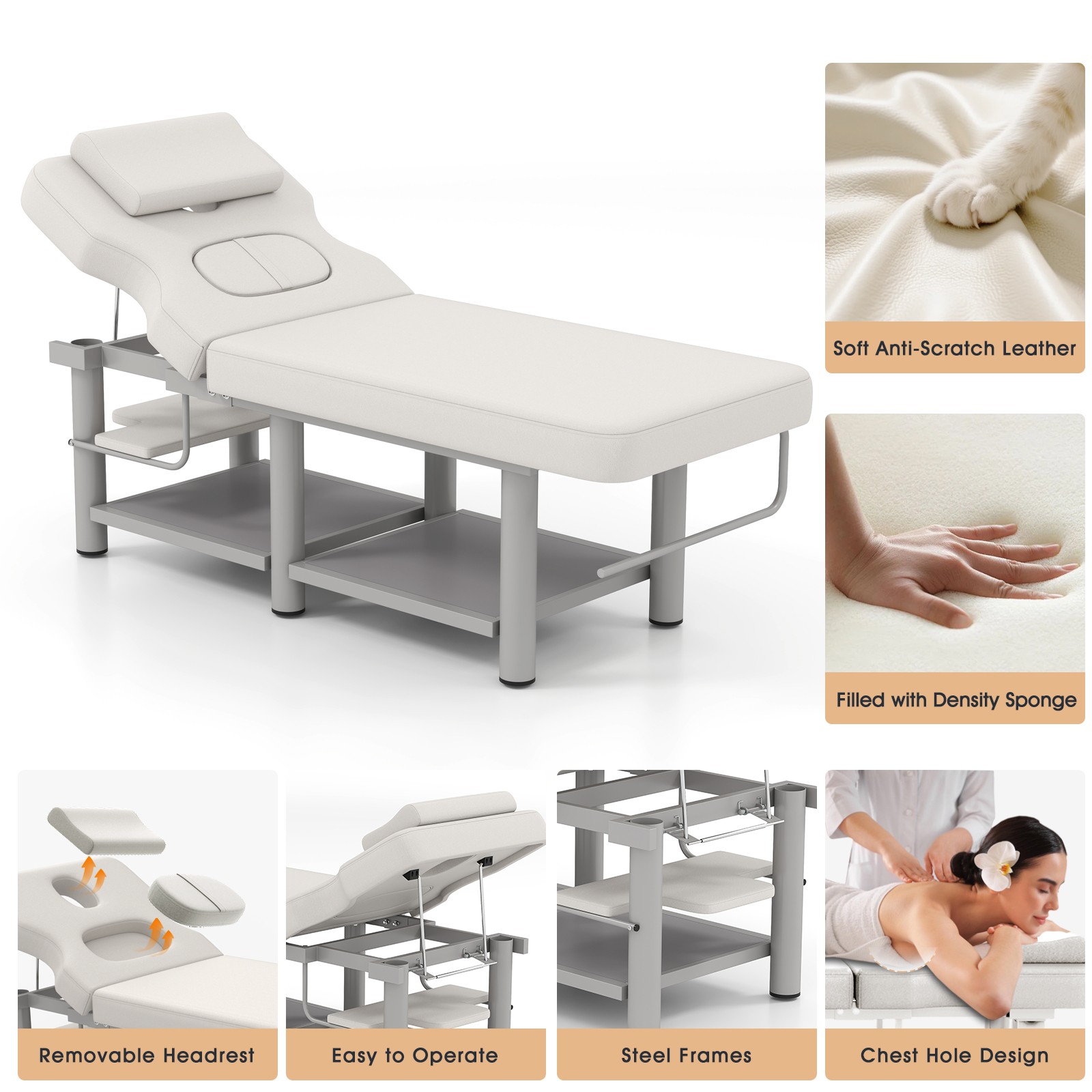 Pro Massage Treatment Table Facial Bed Adjust Backrest Open-Chest Salon Beauty
