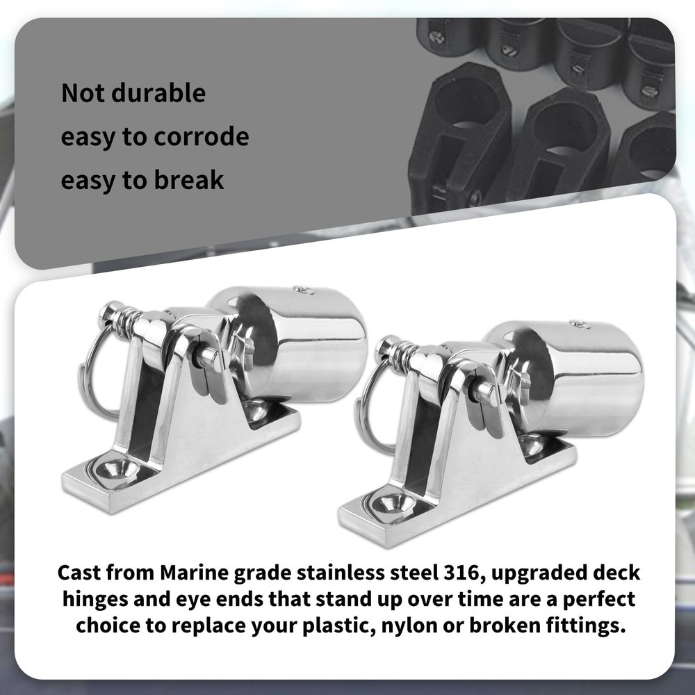Bimini Top Hardware Kit, Deck Hinge with Quick Release Pin & Eye End Cap, 316...