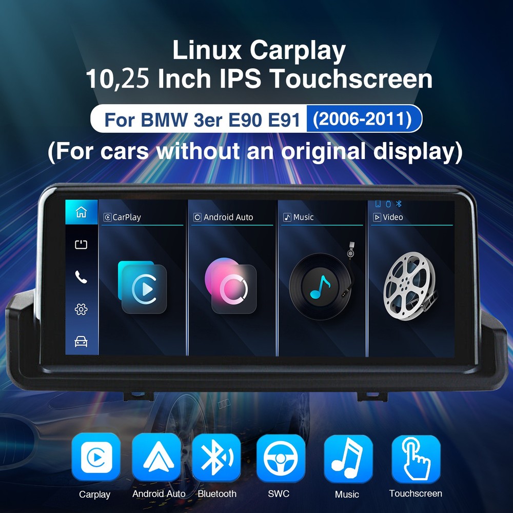 10.25" Linux Car Stereo Apple CarPlay For BMW 3 Series E90 E91 E92 E93 2006-2011