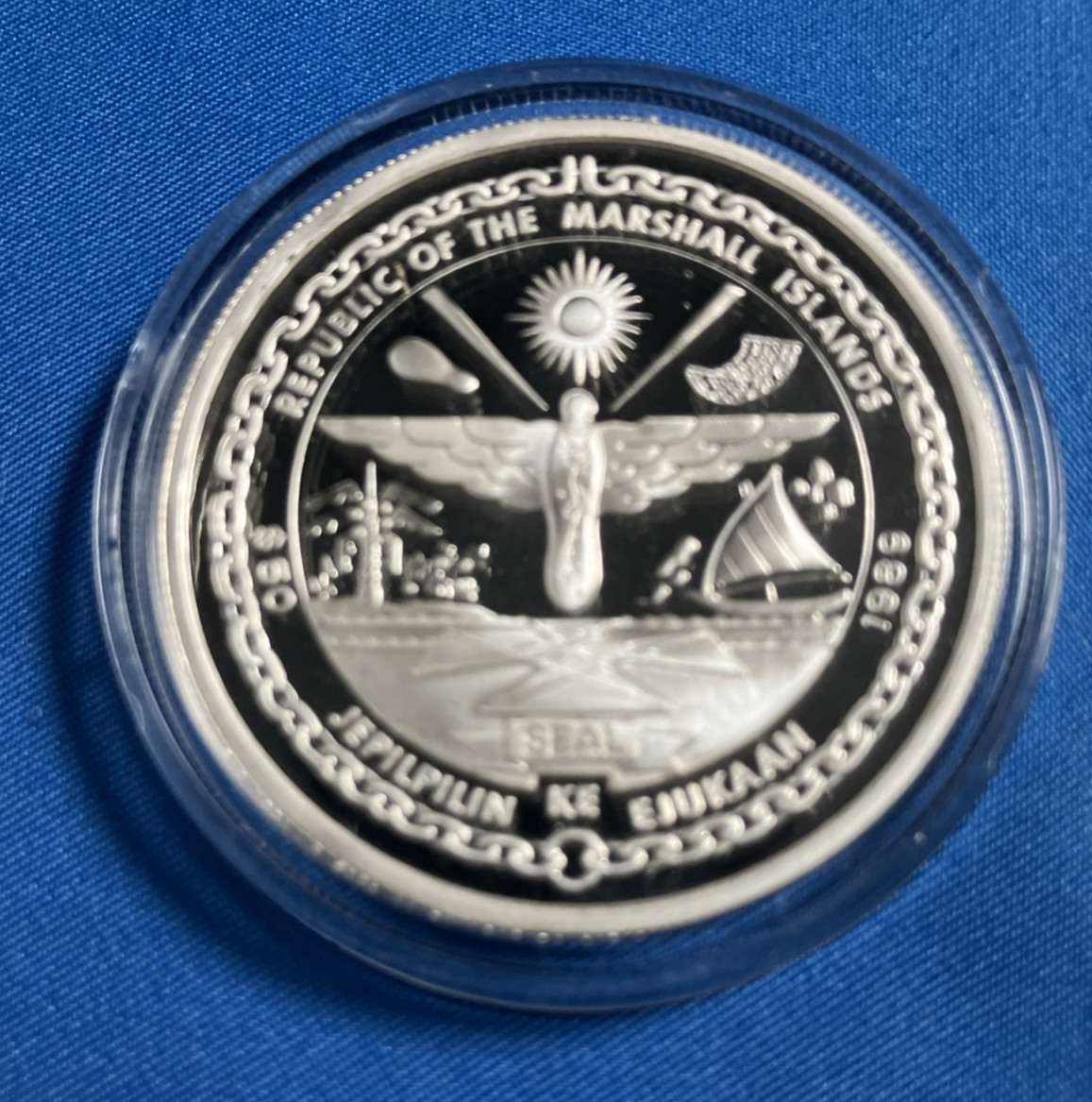 1989 Marshall Islands Silver Proof First Men on the Moon Fifty 50 Dollar Coin